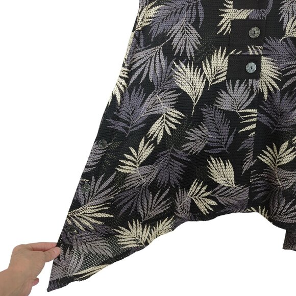 Damee sleeveless button front tropical leaf black gray asymmetrical Tunic M‎ - Picture 4 of 15